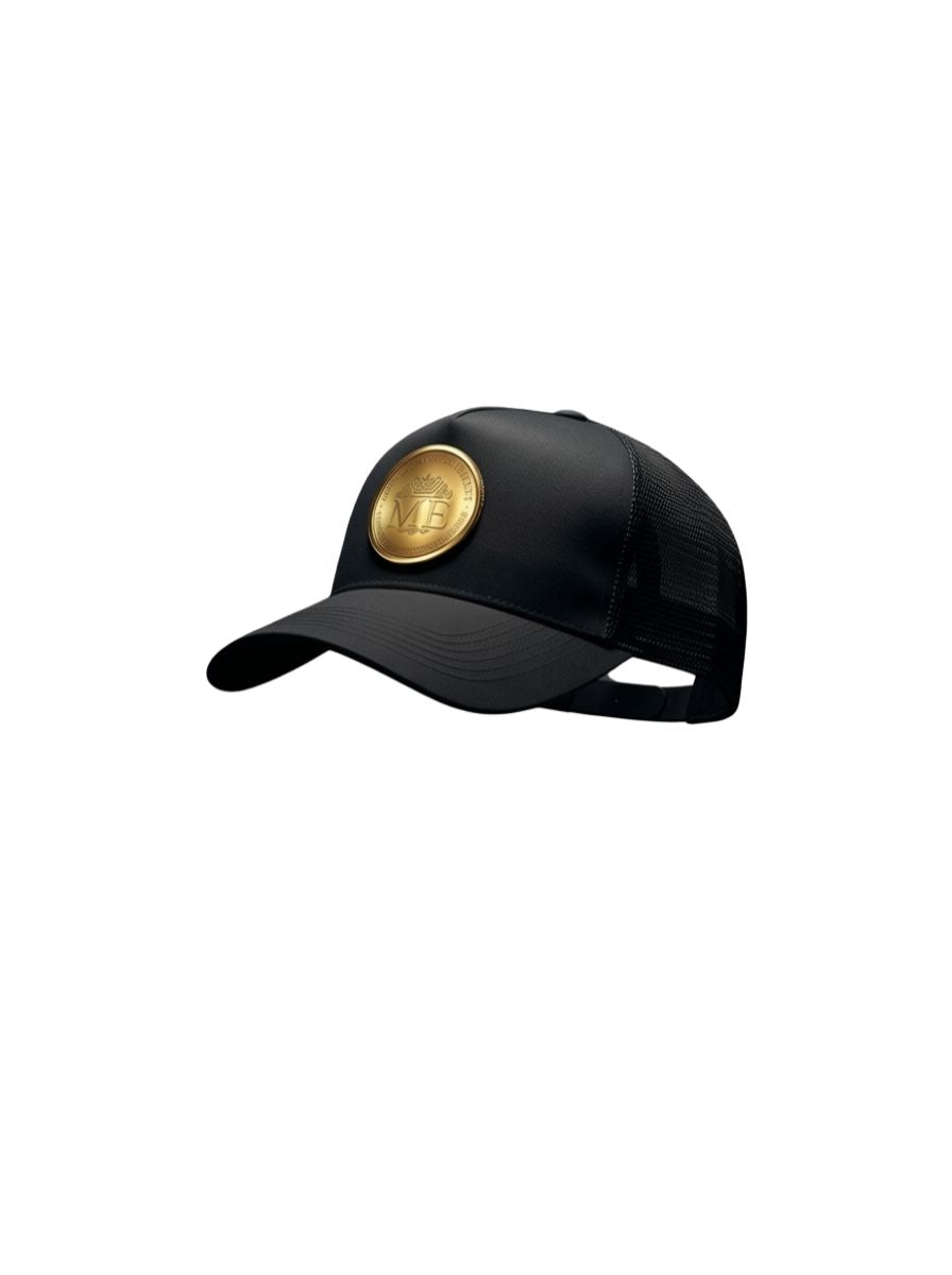 Minted4Life Trucker Cap – Black with Gold Emblem Patch