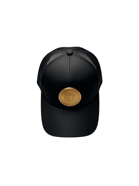 Minted4Life Trucker Cap – Black with Gold Emblem Patch