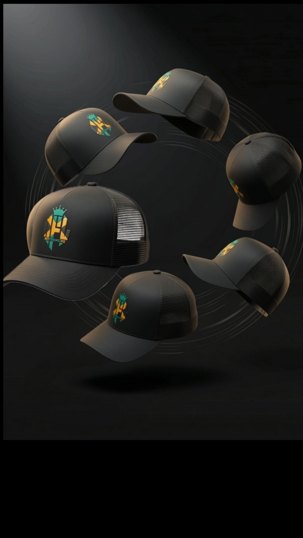 Minted4Life Trucker Cap – Black with Green & Gold Crown Logo
