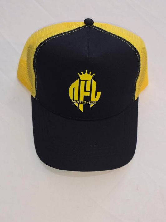 Minted4Life Trucker Cap – Yellow & Black with Yellow Crown Logo