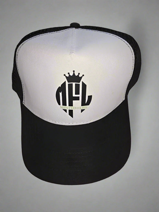 Minted4Life Trucker Cap – Black & White with Crown Logo