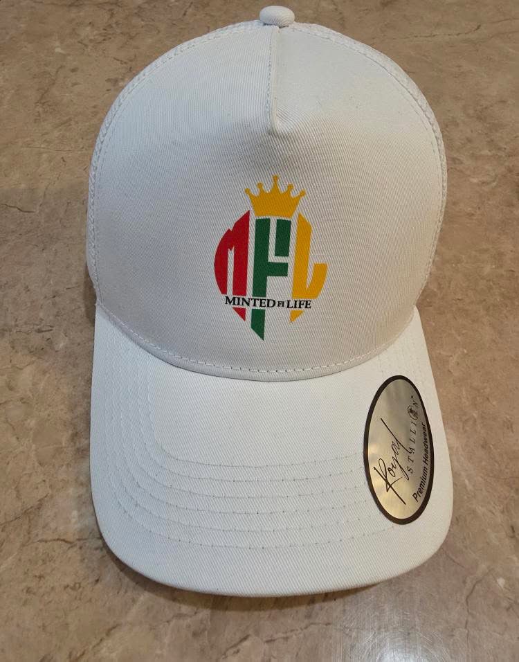 Minted4Life Trucker Cap – White with Multicolour Crown Logo