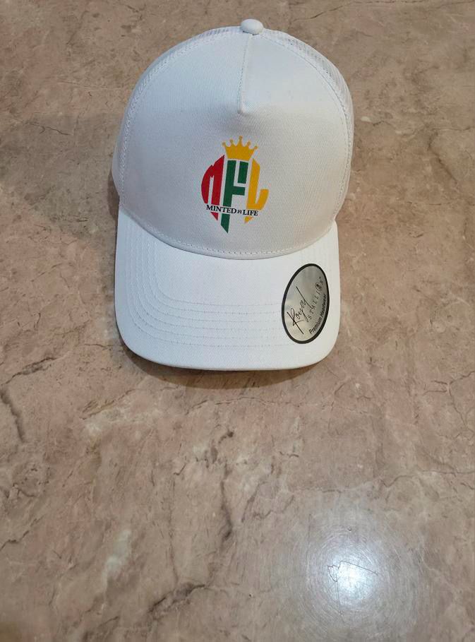 Minted4Life Trucker Cap – White with Multicolour Crown Logo