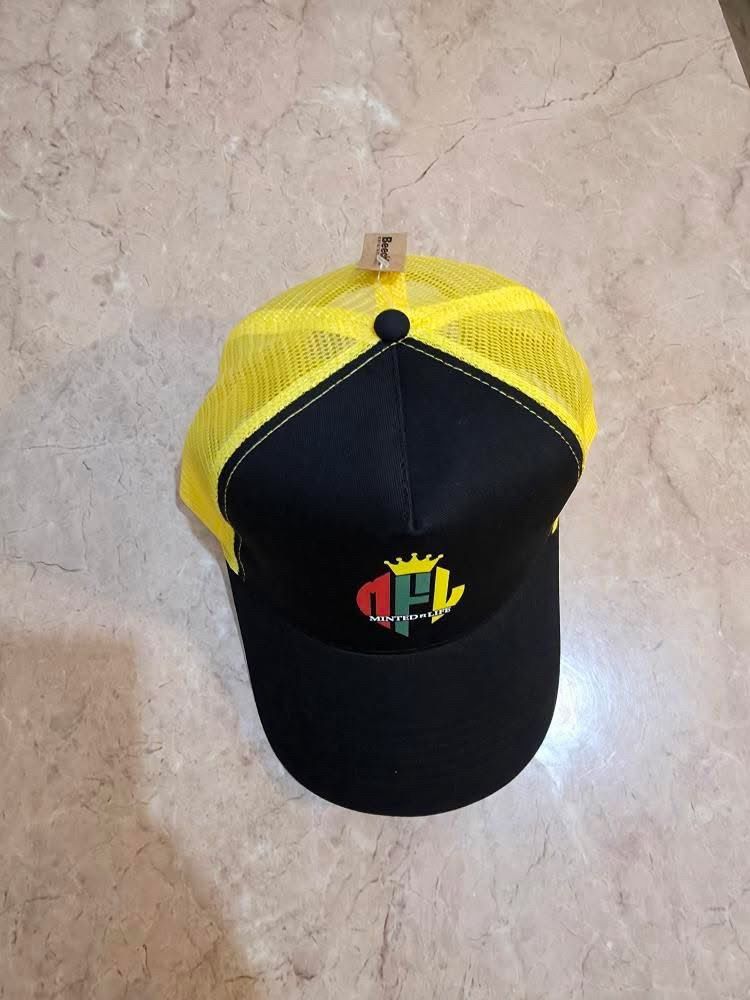 Minted4Life Trucker Cap – Yellow & Black with Multicolour Crown Logo